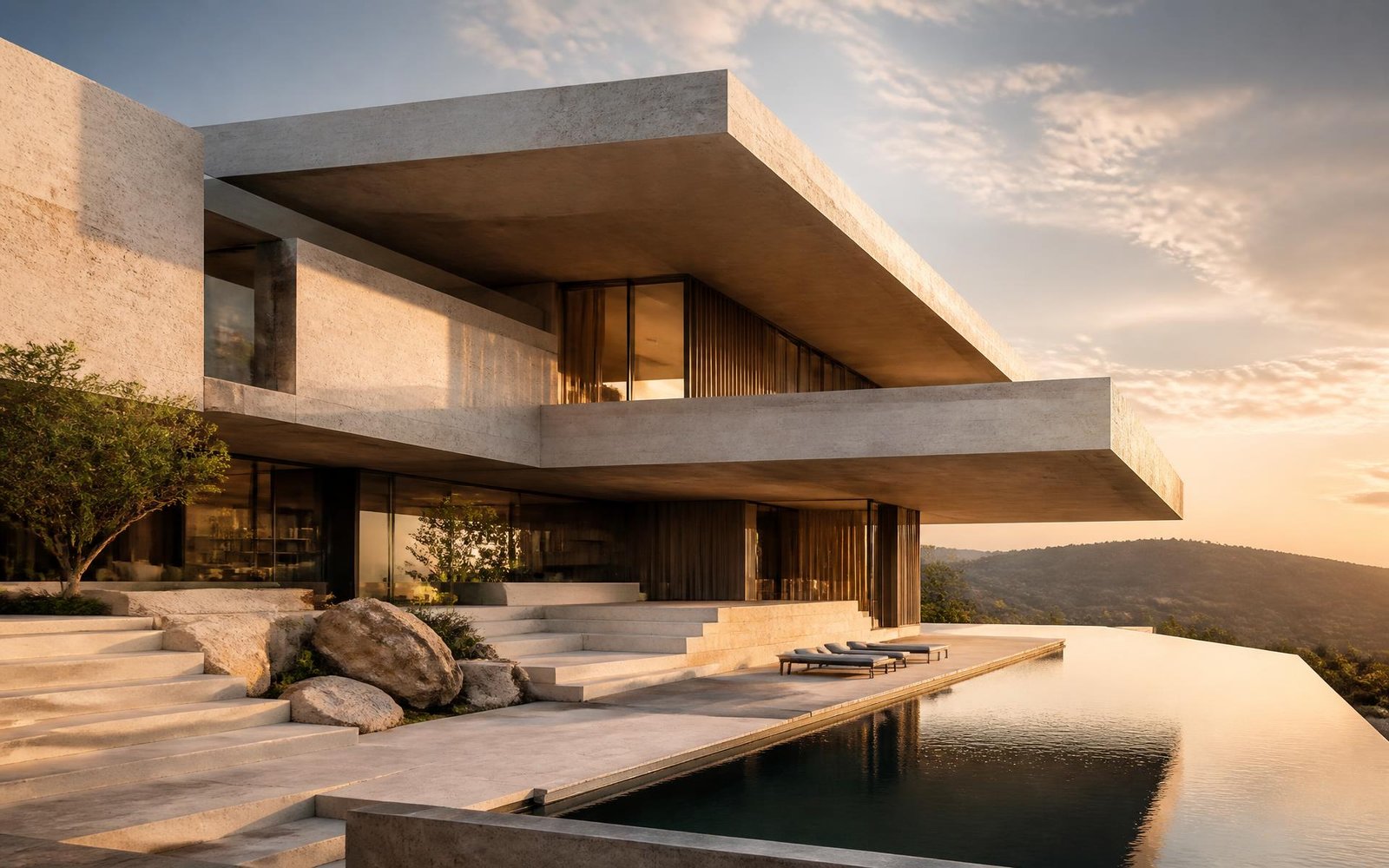 Completed residence at golden hour